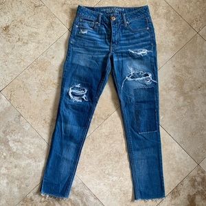 Patchwork straight leg jeans
